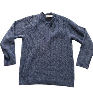 Line of Trade Sweater Mens Large Gray Shetland Wool Cable Knit Pullover Preppy